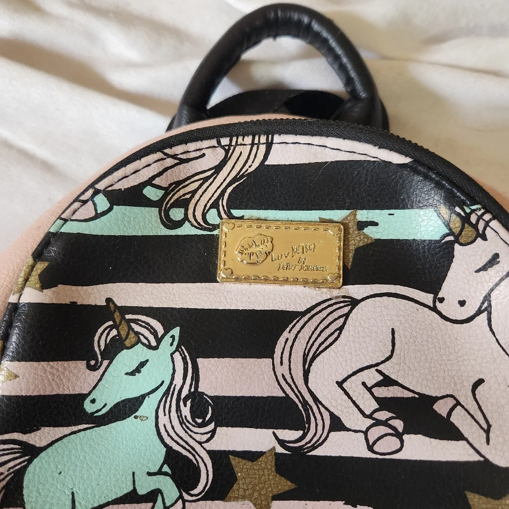 Betsey Johnson Unicorn Mini Backpack Pastel Striped Novelty